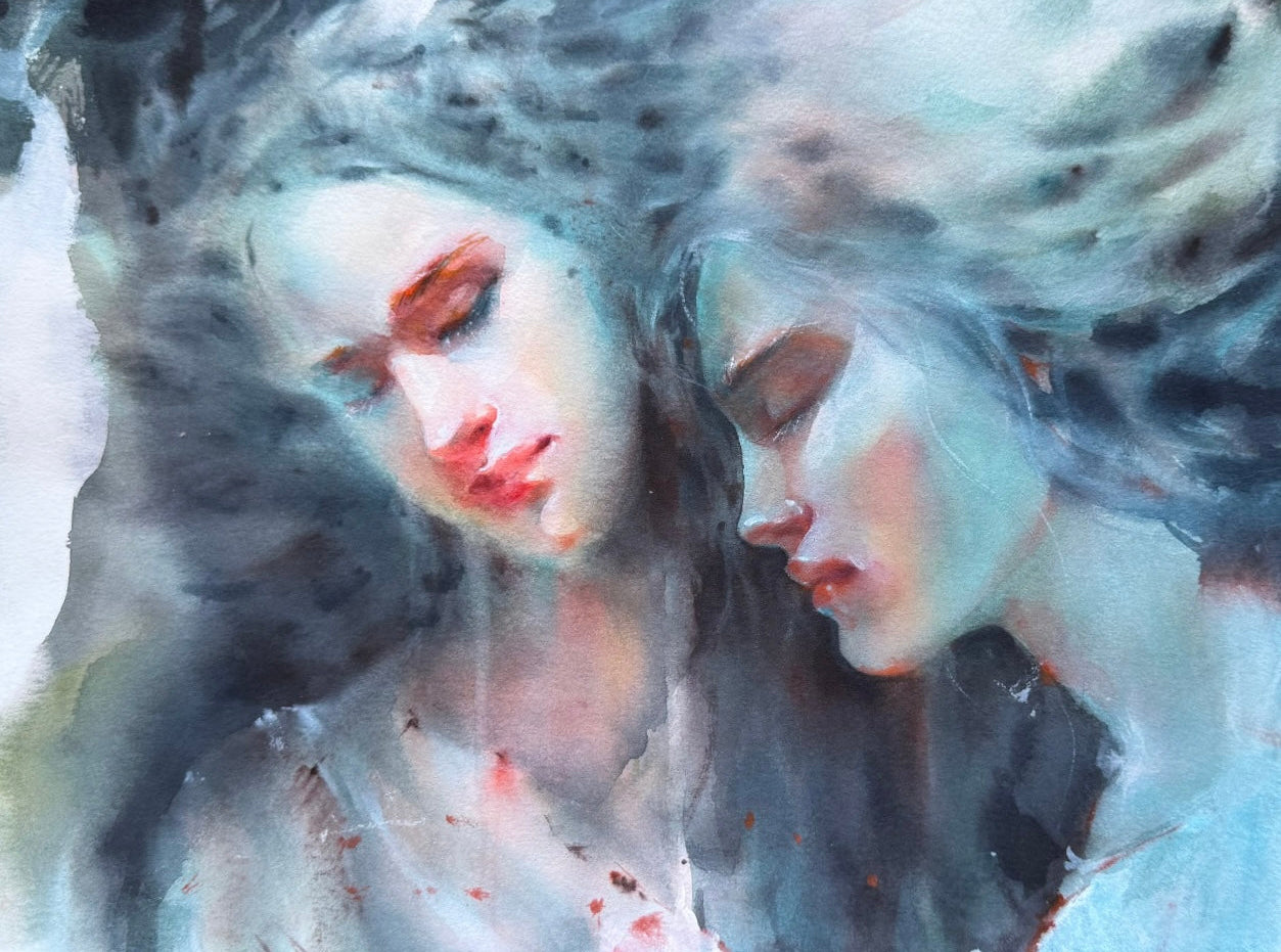 Sisters.original watercolour painting.