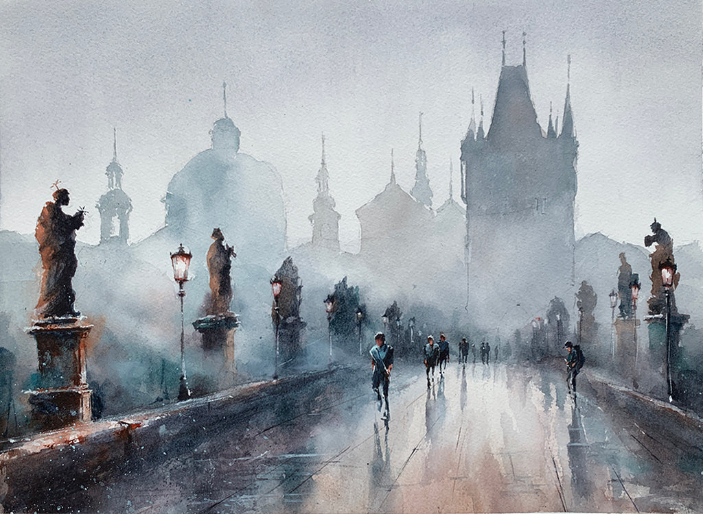 After rain, Prague. Original watercolour painting